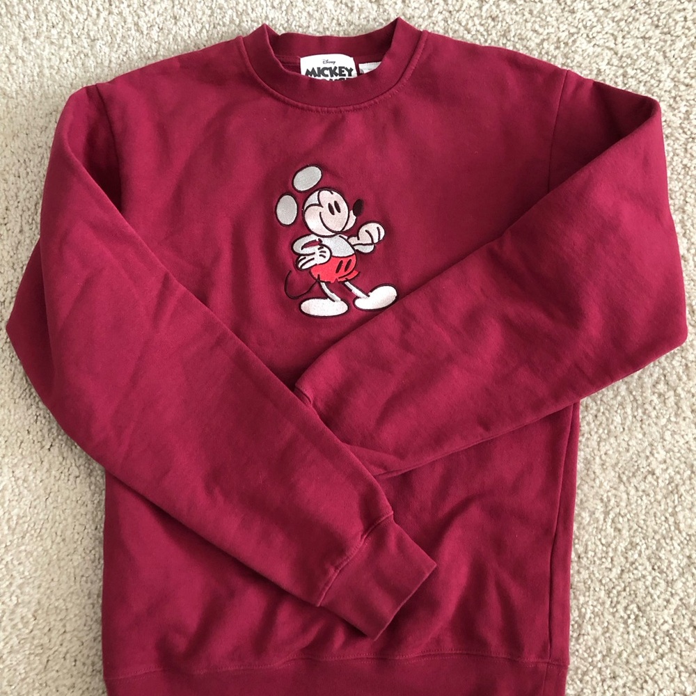 Disney Red Crew Neck Sweater with Iconic Cartoon Graphic